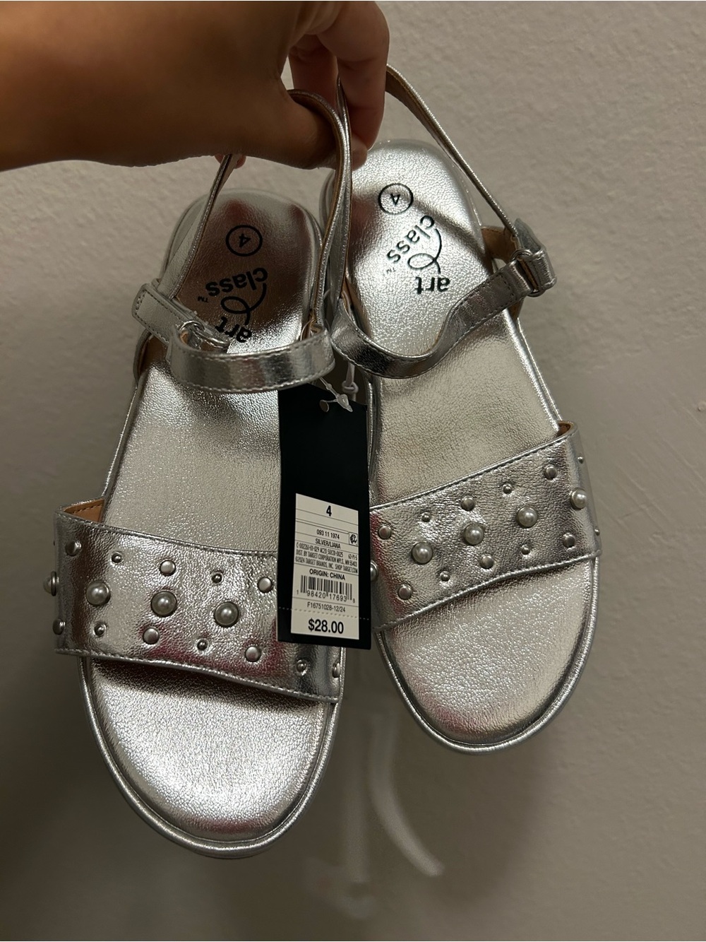 art class Silver Studded Girls' Sandals - Size 4